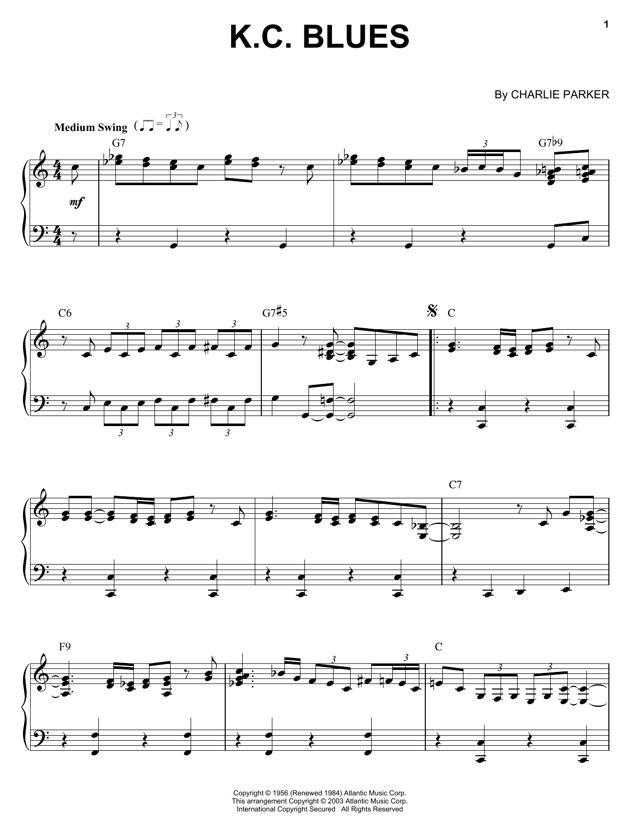 Download Charlie Parker K.C. Blues Sheet Music and learn how to play Real Book – Melody & Chords PDF digital score in minutes