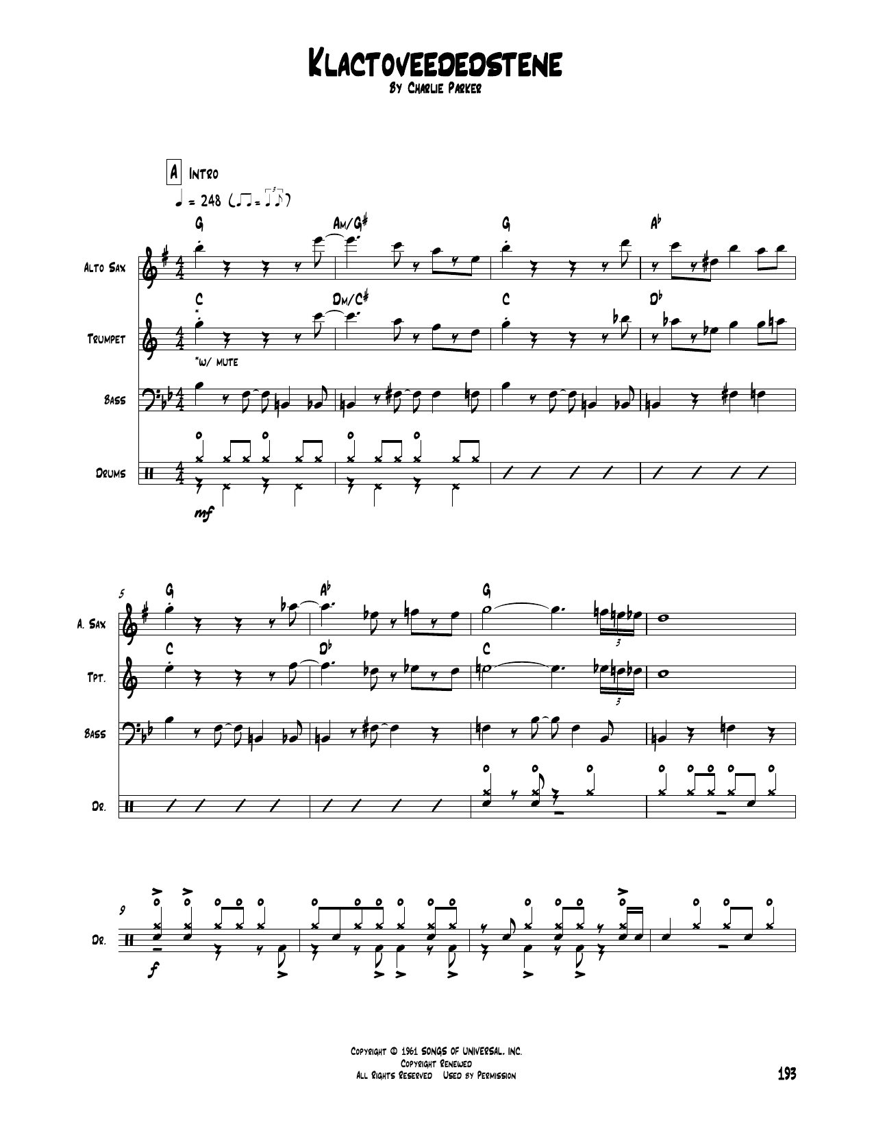 Download Charlie Parker Klactoveededstene Sheet Music and learn how to play Transcribed Score PDF digital score in minutes