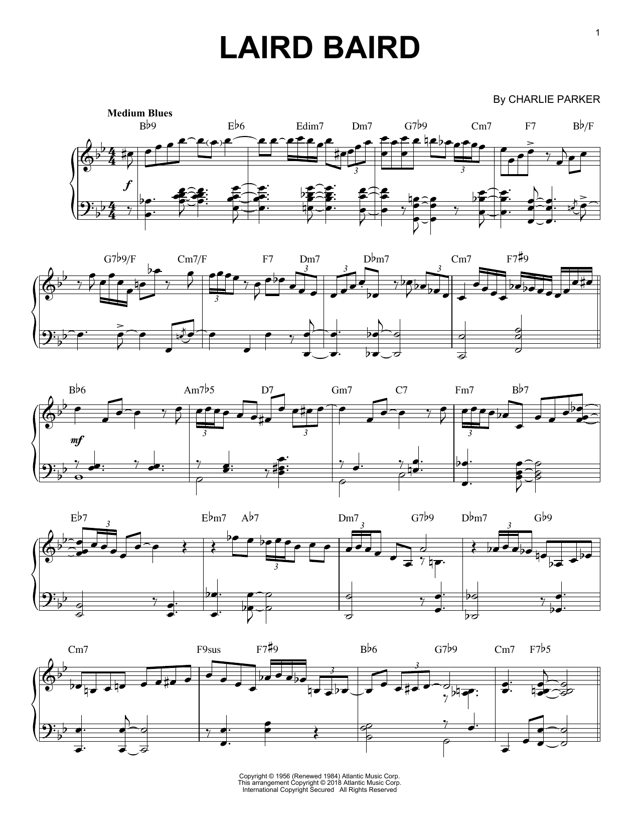 Download Charlie Parker Laird Baird Sheet Music and learn how to play Real Book – Melody & Chords PDF digital score in minutes