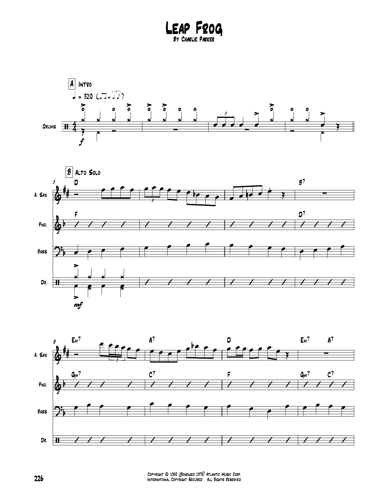 Download Charlie Parker Leap Frog Sheet Music and learn how to play Transcribed Score PDF digital score in minutes