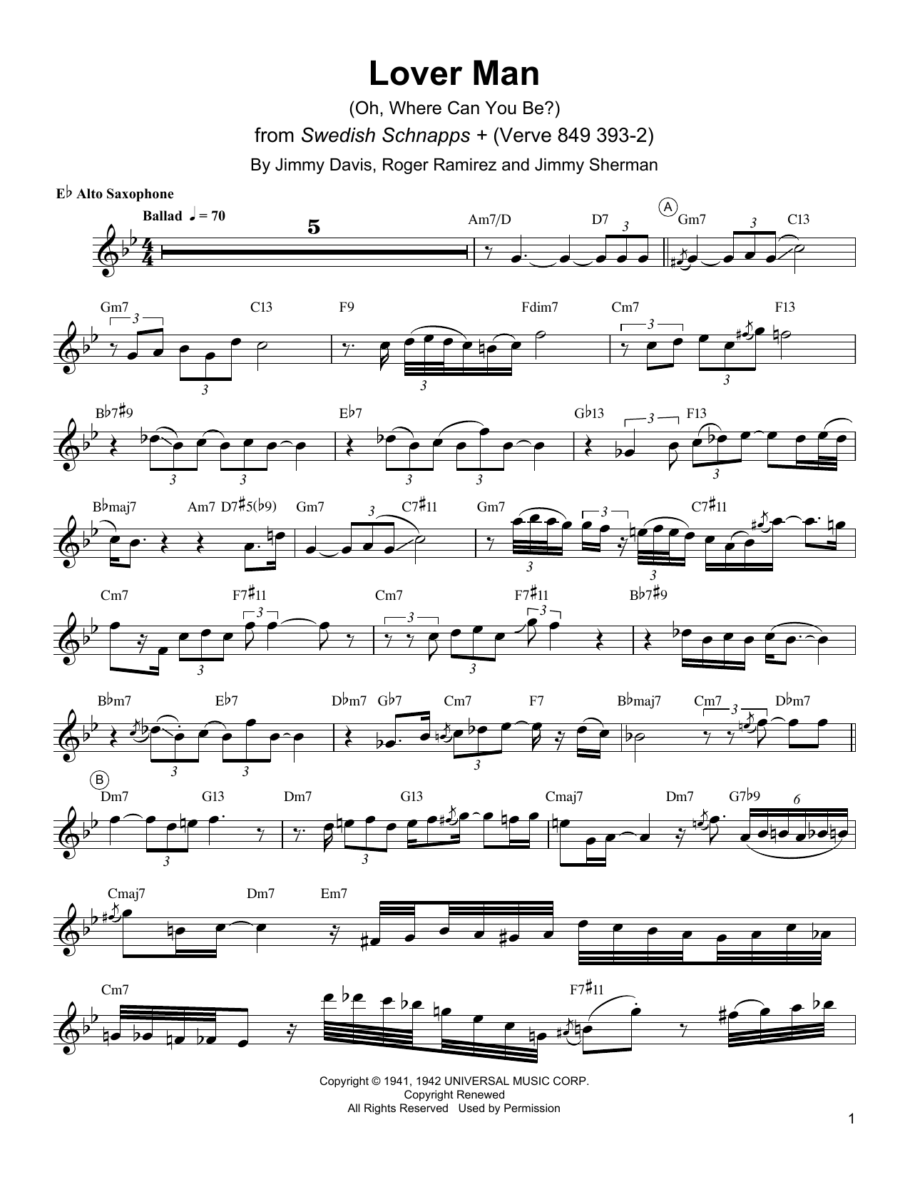 Download Charlie Parker Lover Man (Oh, Where Can You Be?) Sheet Music and learn how to play Alto Sax Transcription PDF digital score in minutes