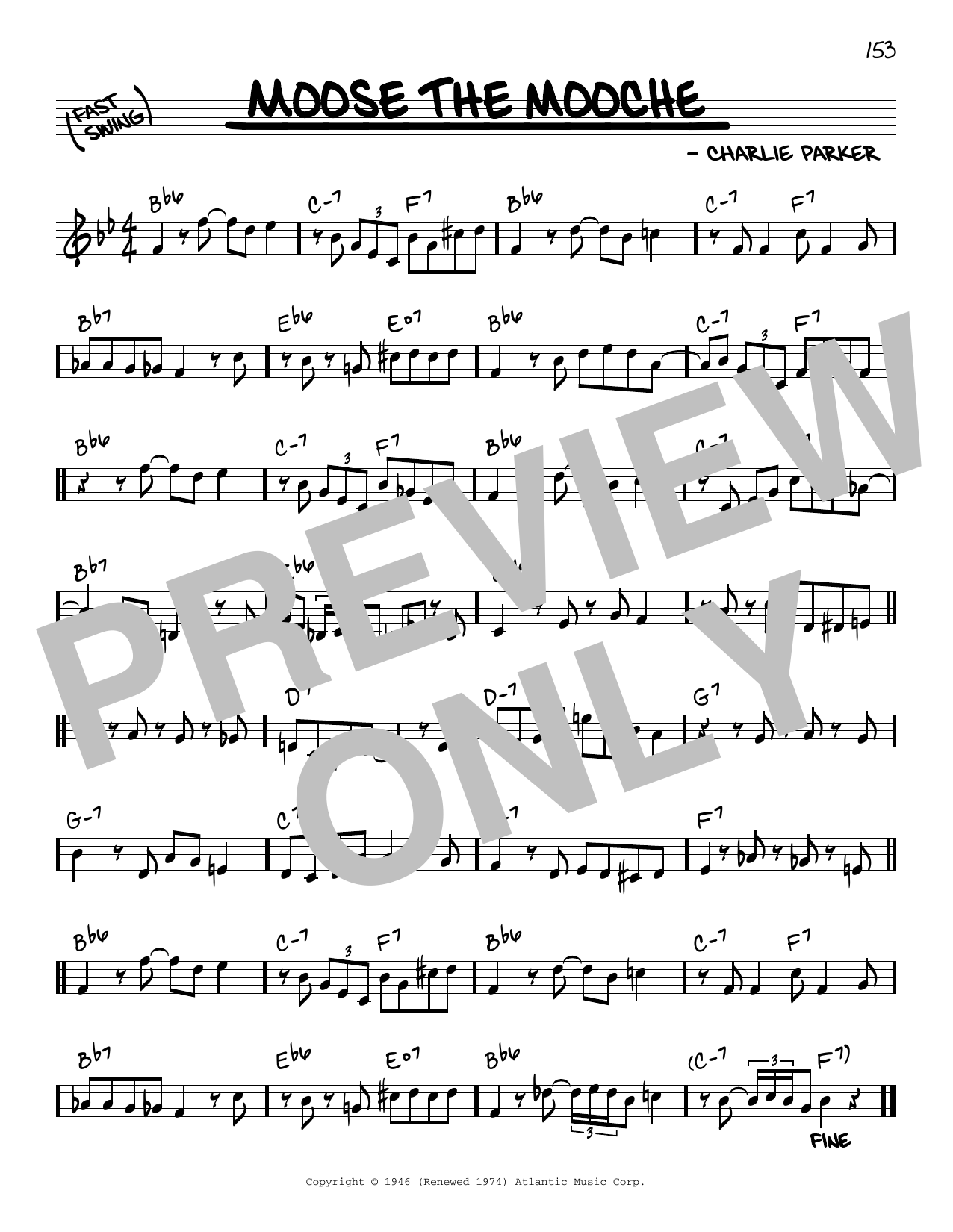 Download Charlie Parker Moose The Mooche Sheet Music and learn how to play Real Book - Melody & Chords - C Instruments PDF digital score in minutes