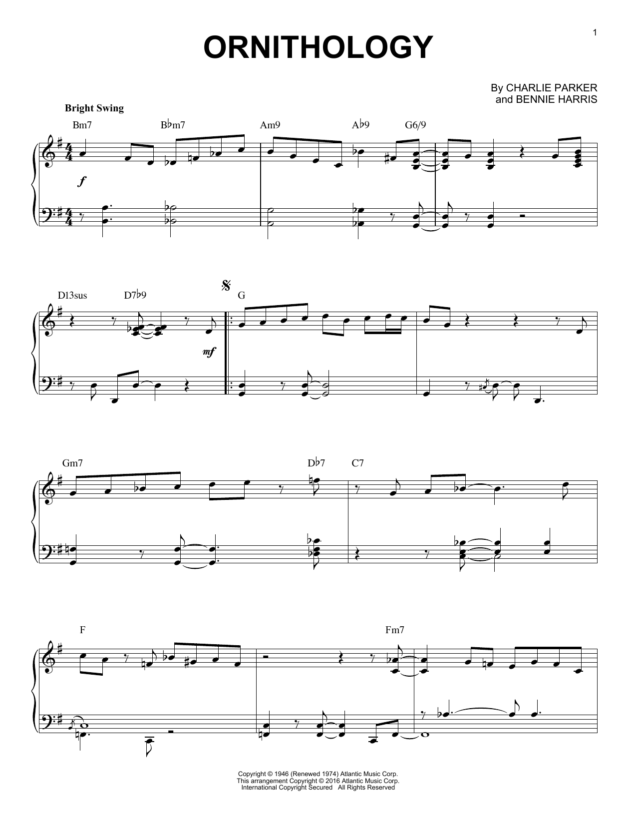 Download Charlie Parker Ornithology Sheet Music and learn how to play Piano PDF digital score in minutes