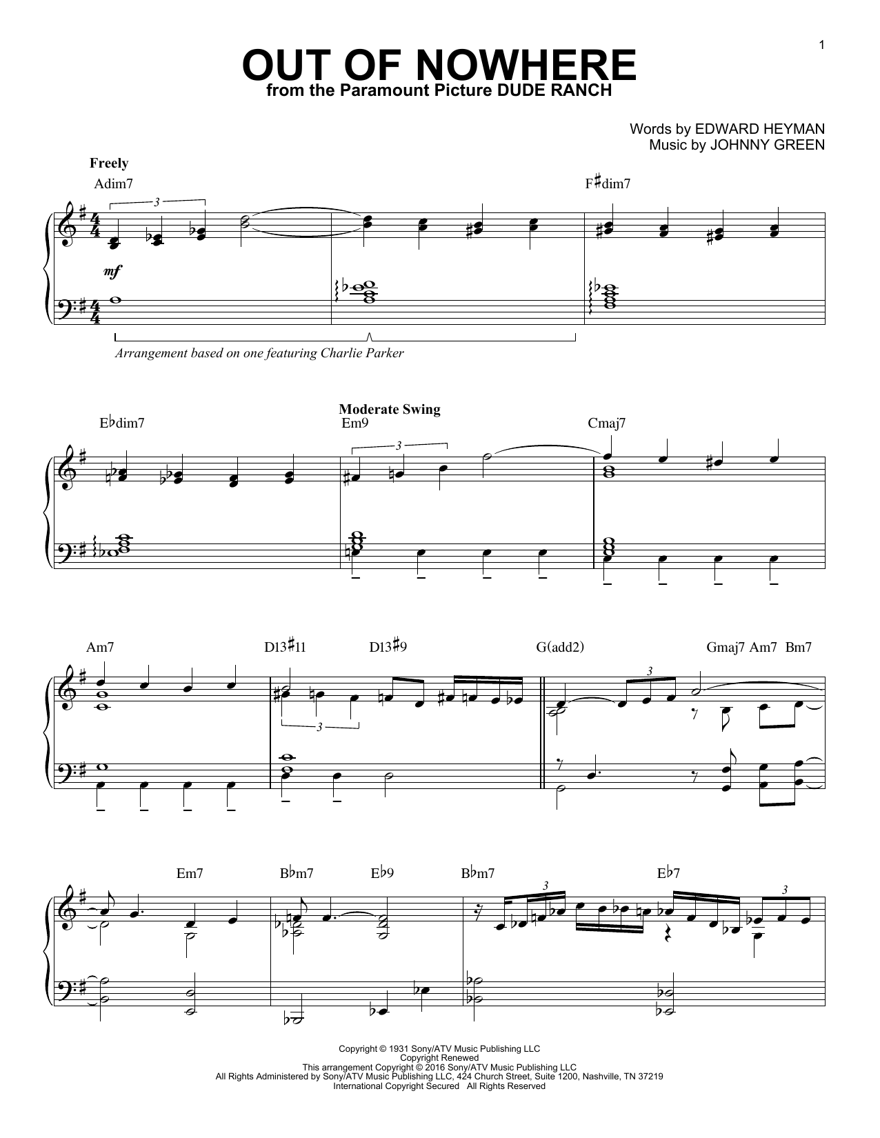 Download Charlie Parker Out Of Nowhere Sheet Music and learn how to play Piano PDF digital score in minutes