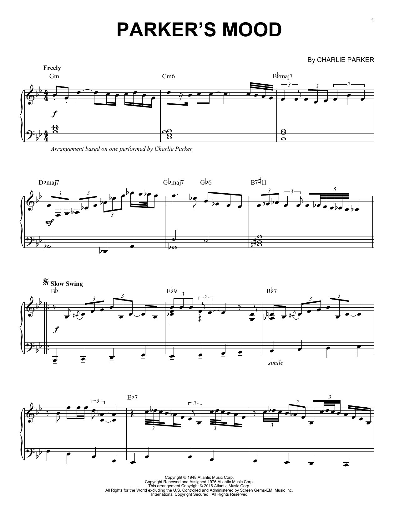 Download Charlie Parker Parker's Mood Sheet Music and learn how to play Piano PDF digital score in minutes