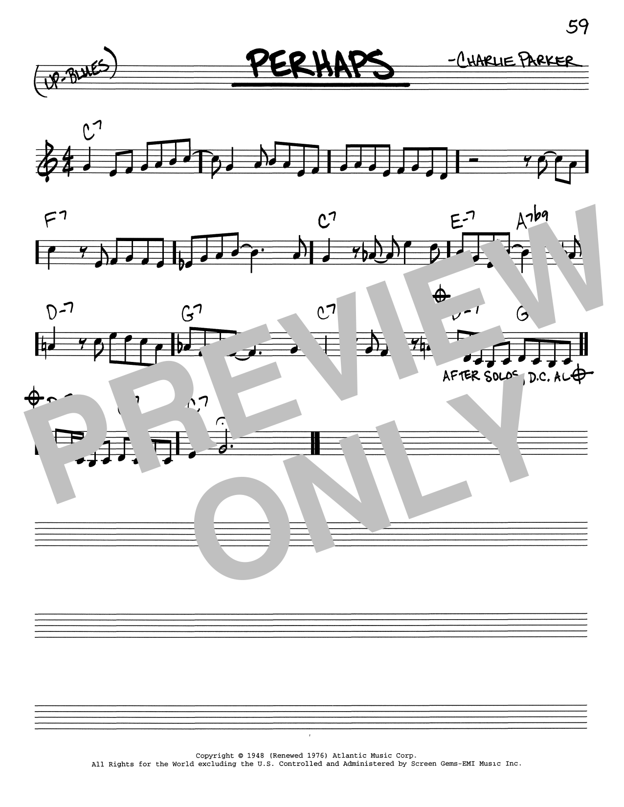 Download Charlie Parker Perhaps Sheet Music and learn how to play Real Book - Melody & Chords - C Instruments PDF digital score in minutes