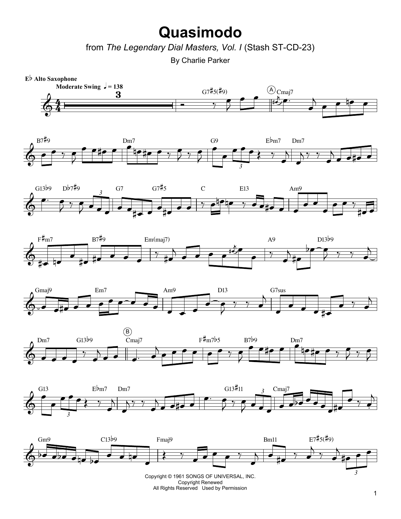 Download Charlie Parker Quasimodo Sheet Music and learn how to play Real Book – Melody & Chords PDF digital score in minutes