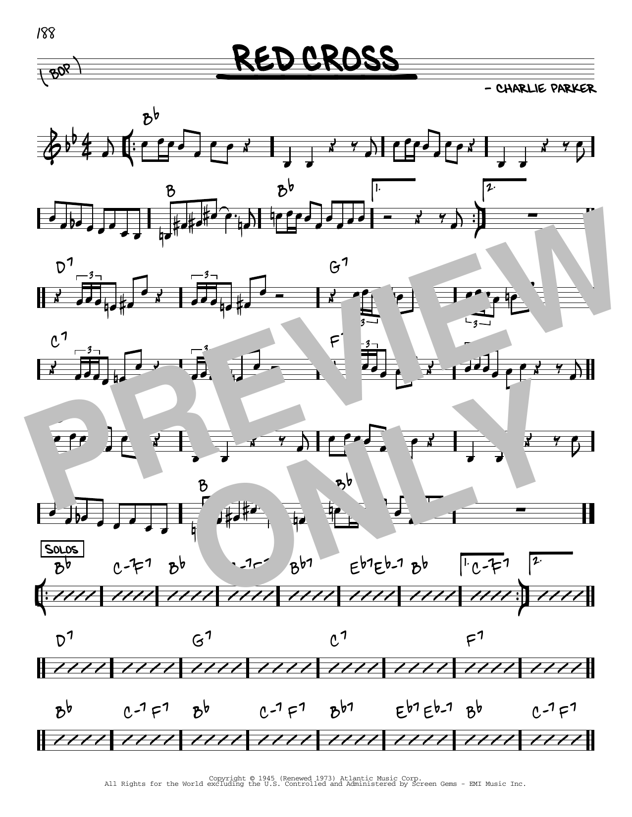 Download Charlie Parker Red Cross Sheet Music and learn how to play Real Book - Melody & Chords - C Instruments PDF digital score in minutes