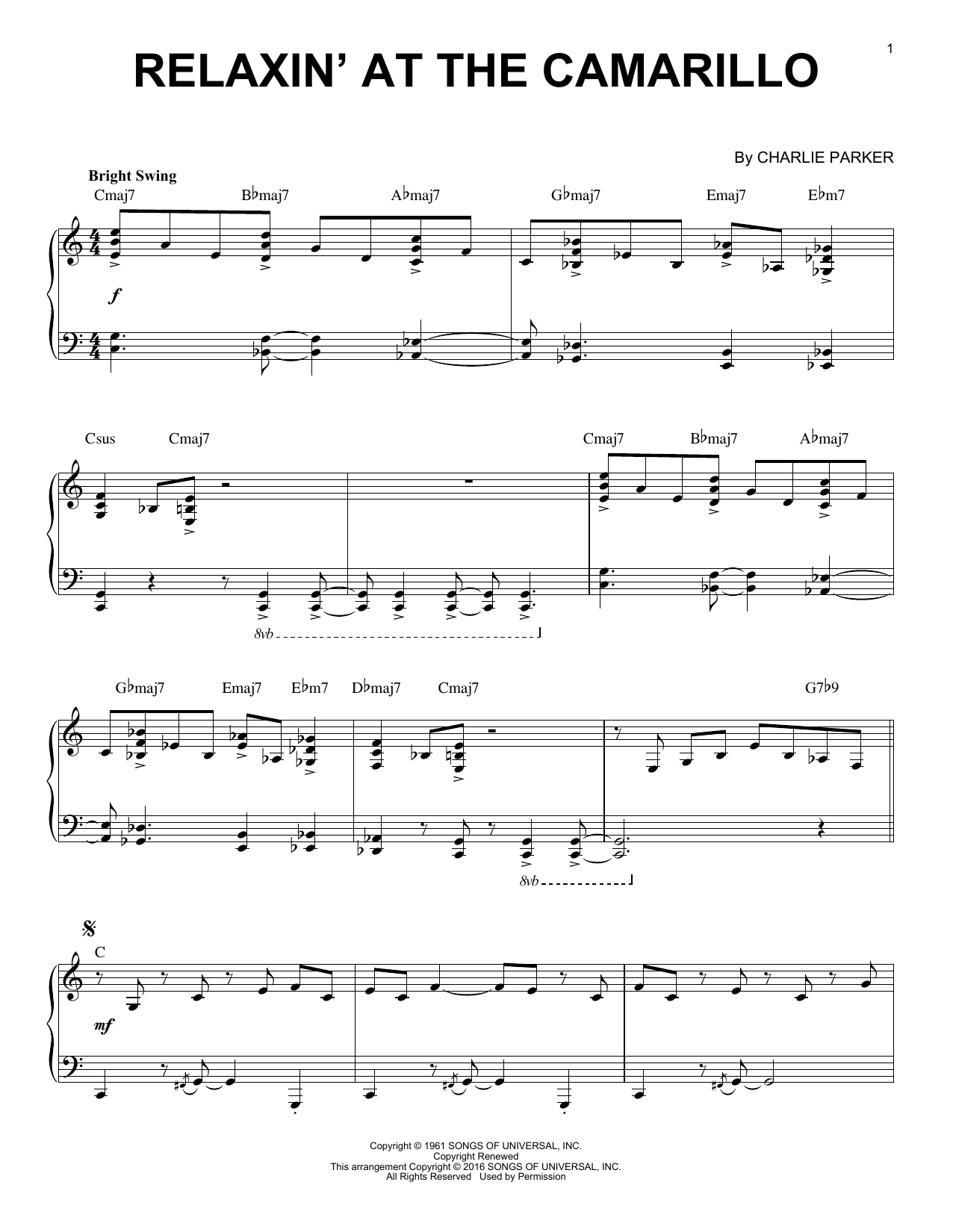 Download Charlie Parker Relaxin' At The Camarillo Sheet Music and learn how to play Piano PDF digital score in minutes