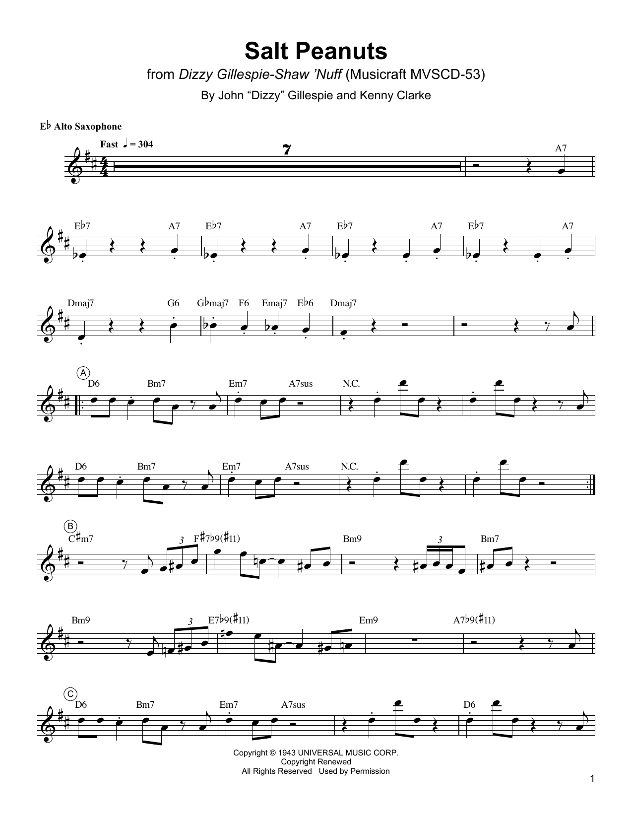 Download Charlie Parker Salt Peanuts Sheet Music and learn how to play Alto Sax Transcription PDF digital score in minutes
