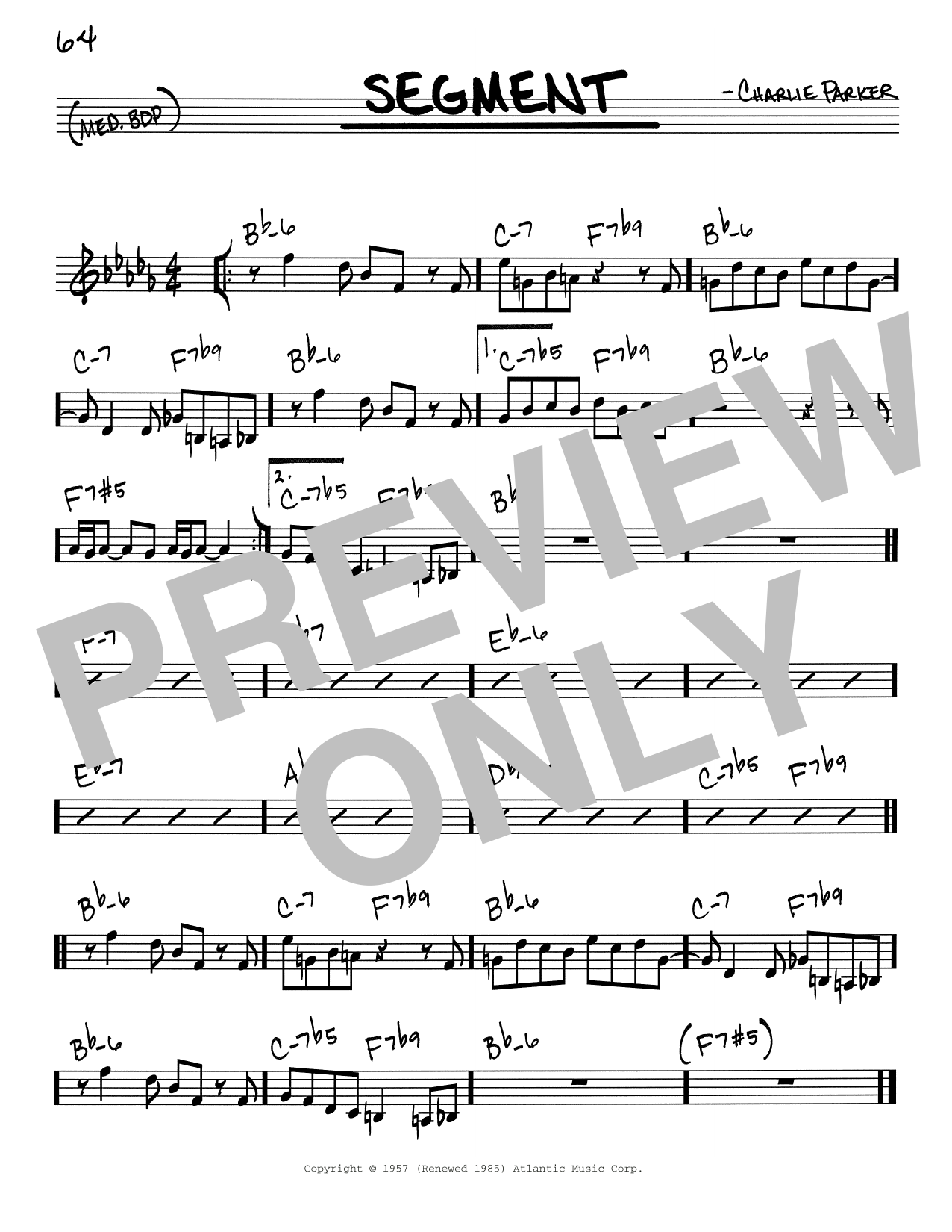 Download Charlie Parker Segment Sheet Music and learn how to play Real Book - Melody & Chords - C Instruments PDF digital score in minutes