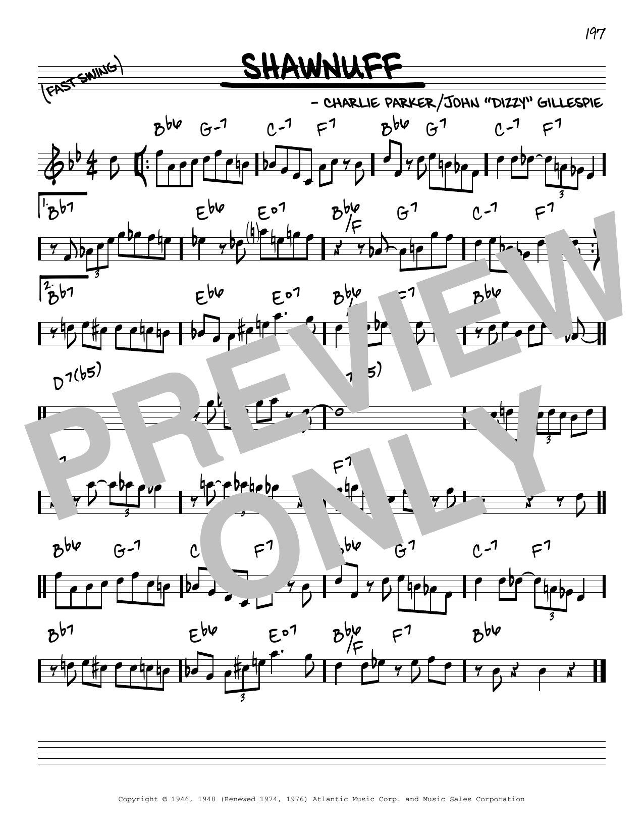 Download Charlie Parker Shawnuff Sheet Music and learn how to play Real Book - Melody & Chords - C Instruments PDF digital score in minutes