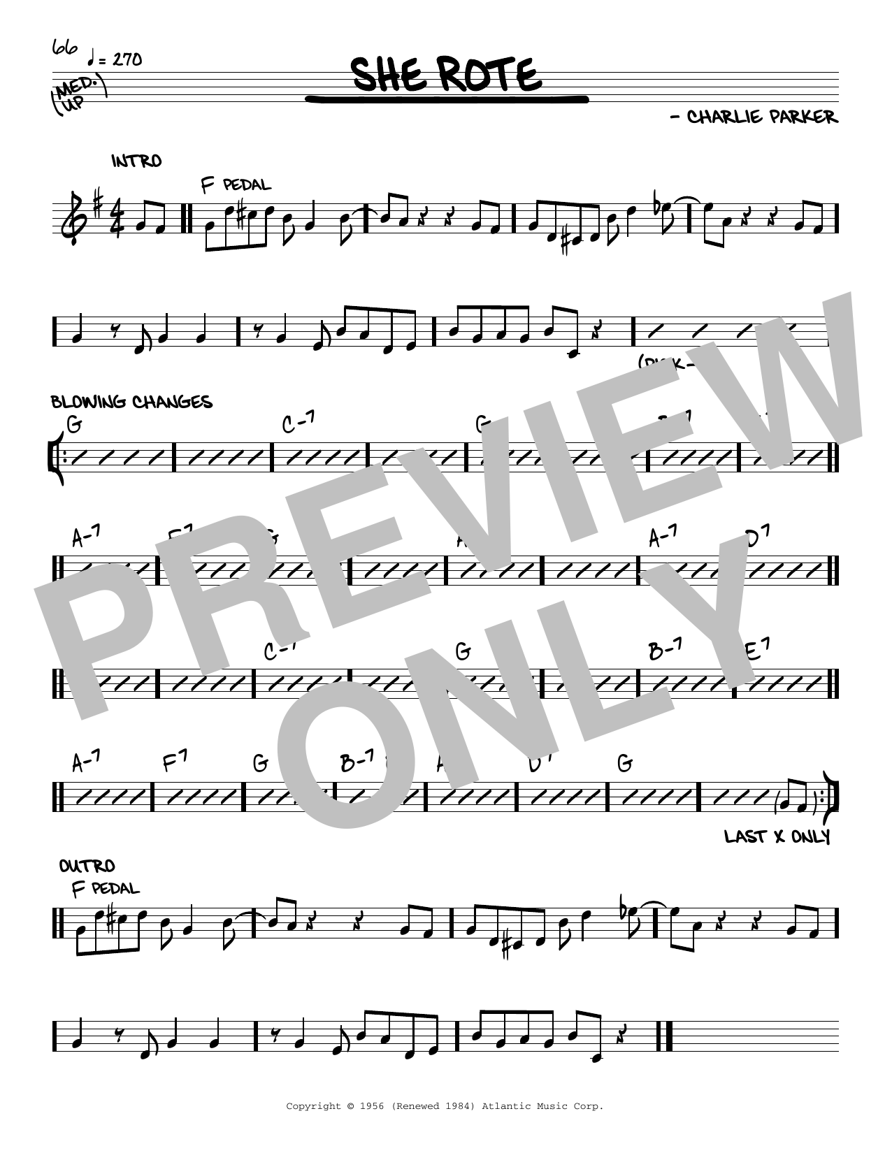 Download Charlie Parker She Rote Sheet Music and learn how to play Real Book – Melody & Chords PDF digital score in minutes