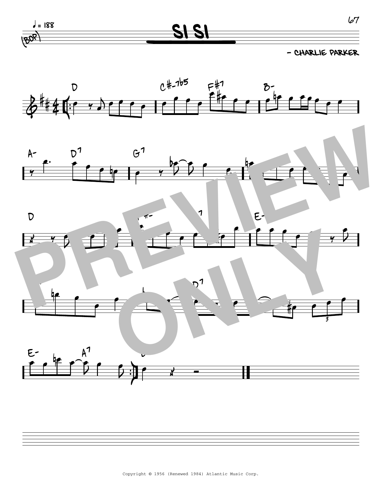 Download Charlie Parker Si Si Sheet Music and learn how to play Real Book – Melody & Chords PDF digital score in minutes