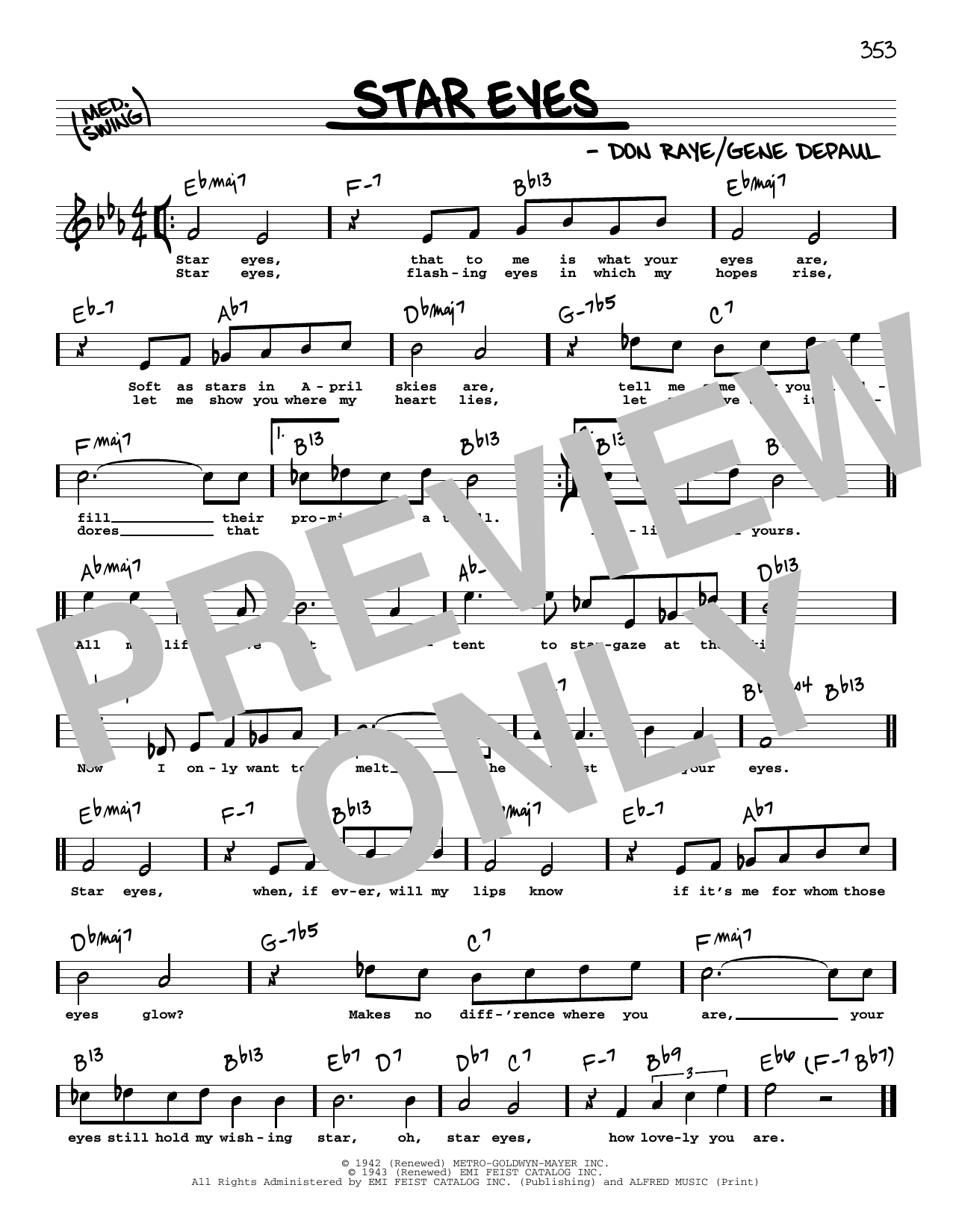 Download Charlie Parker Star Eyes (High Voice) Sheet Music and learn how to play Real Book – Melody, Lyrics & Chords PDF digital score in minutes