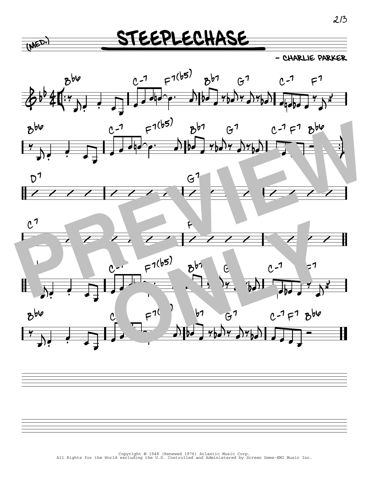 Download Charlie Parker Steeplechase Sheet Music and learn how to play Real Book - Melody & Chords - C Instruments PDF digital score in minutes