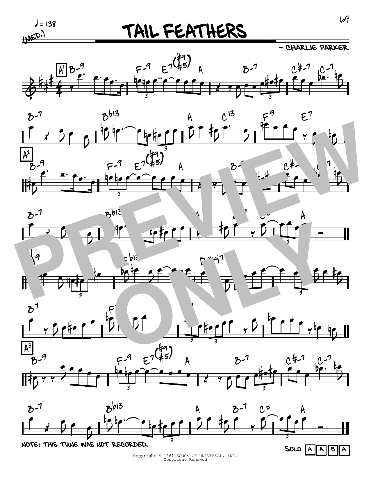 Download Charlie Parker Tail Feathers Sheet Music and learn how to play Real Book – Melody & Chords PDF digital score in minutes