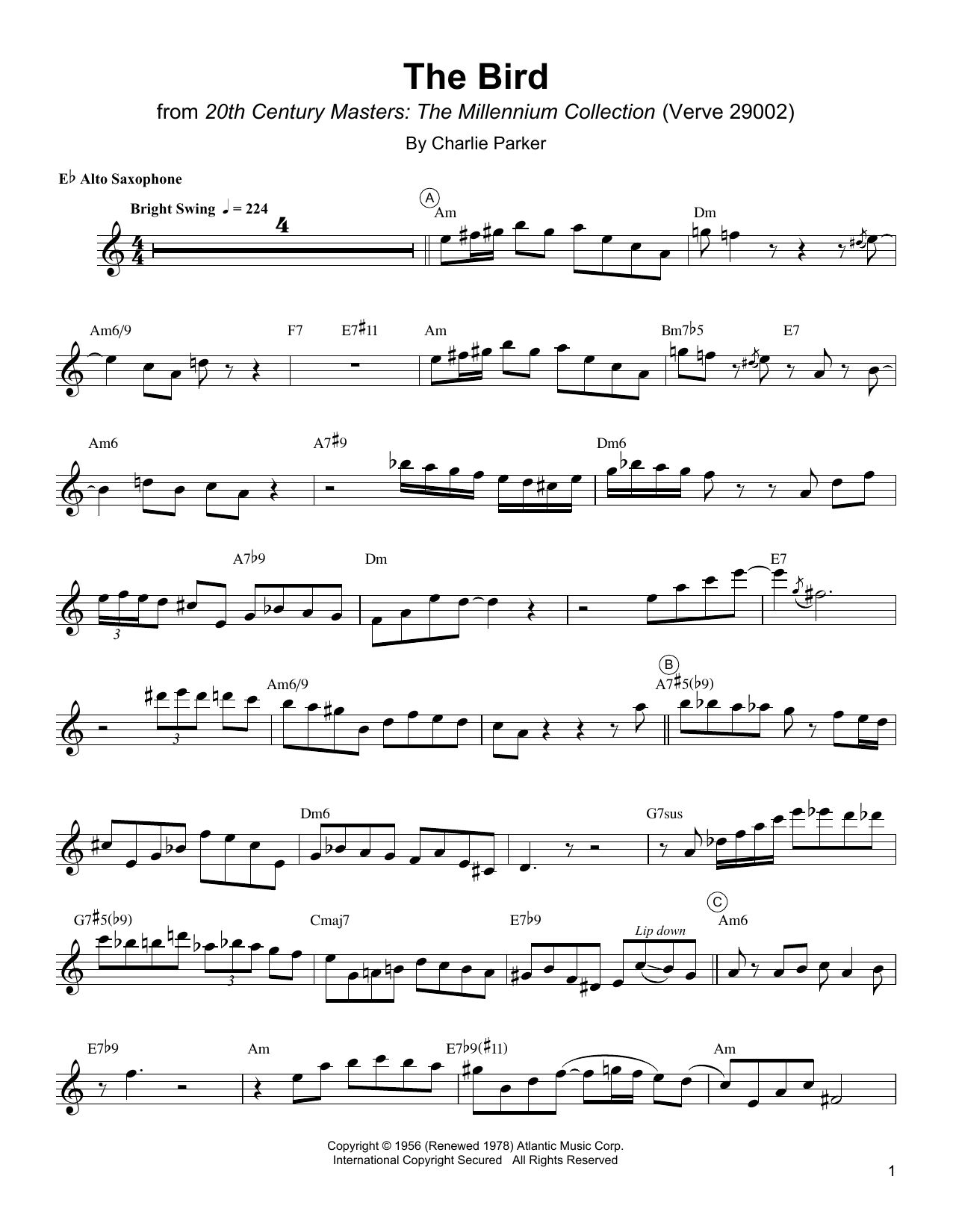 Download Charlie Parker The Bird Sheet Music and learn how to play Real Book – Melody & Chords PDF digital score in minutes