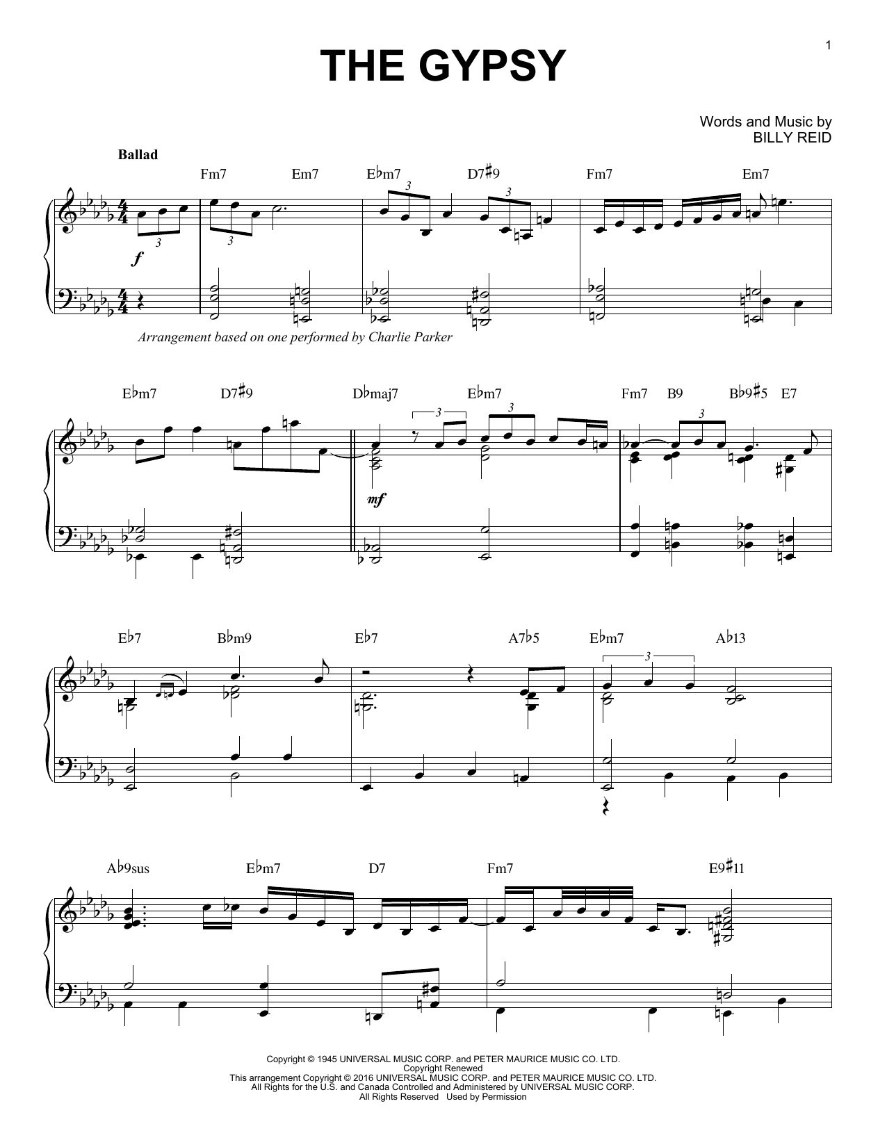 Download Charlie Parker The Gypsy Sheet Music and learn how to play Piano PDF digital score in minutes