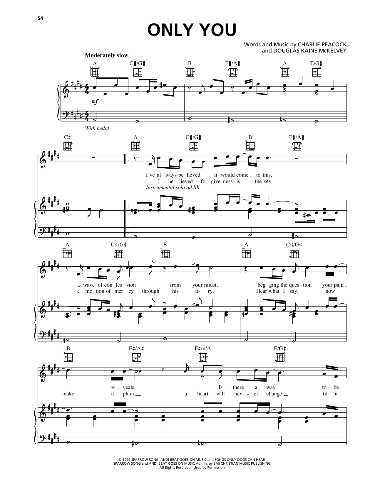 Download Charlie Peacock Only You Sheet Music and learn how to play Piano, Vocal & Guitar Chords (Right-Hand Melody) PDF digital score in minutes
