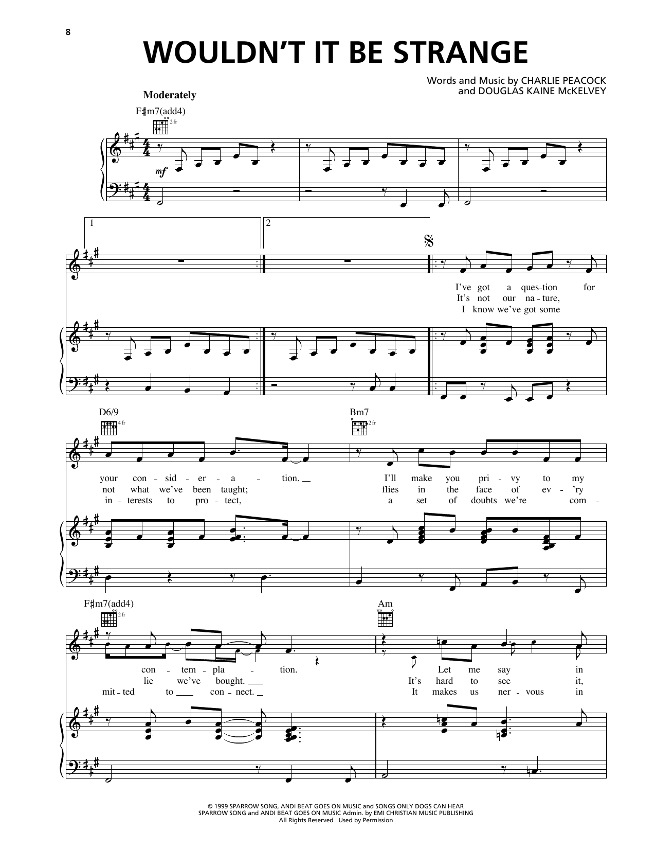 Download Charlie Peacock Wouldn't It Be Strange Sheet Music and learn how to play Piano, Vocal & Guitar Chords (Right-Hand Melody) PDF digital score in minutes