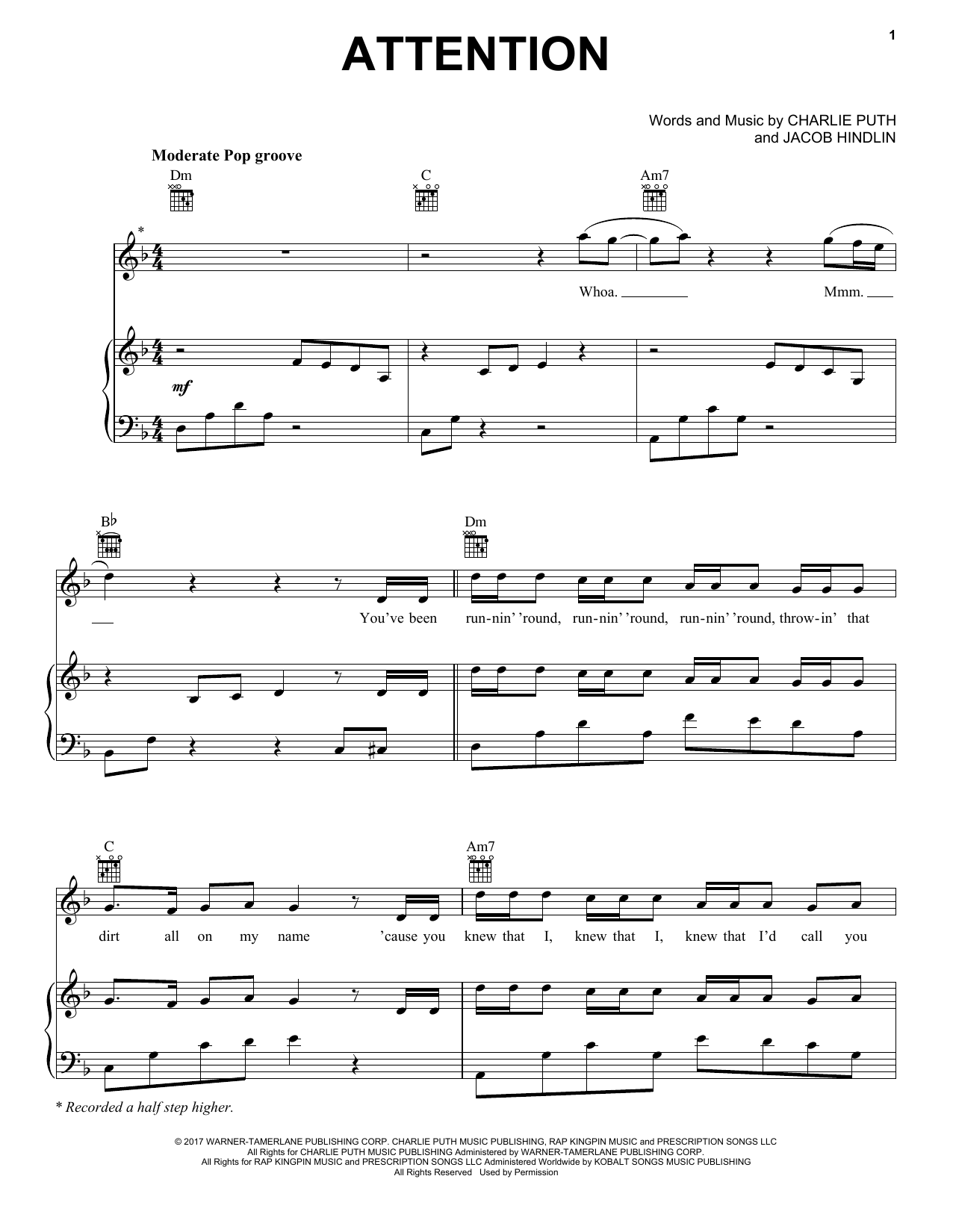 Download Charlie Puth Attention Sheet Music and learn how to play Easy Bass Tab PDF digital score in minutes