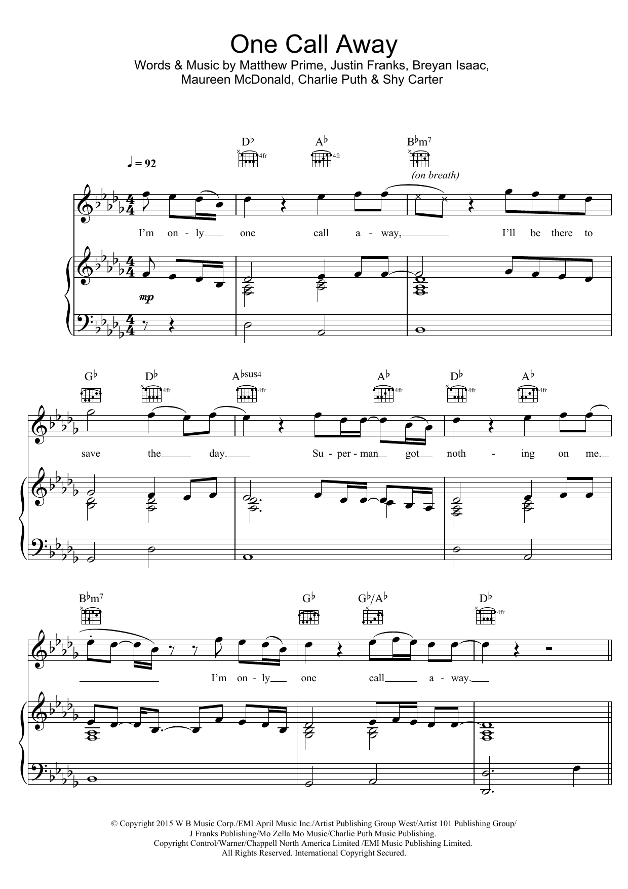 Download Charlie Puth One Call Away Sheet Music and learn how to play Violin Duet PDF digital score in minutes