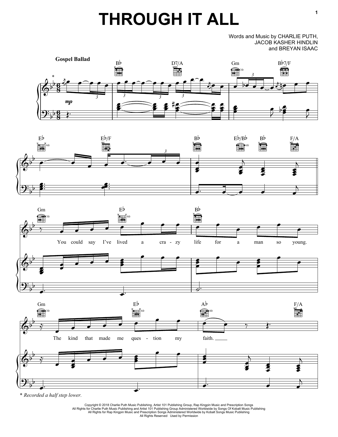 Download Charlie Puth Through It All Sheet Music and learn how to play Piano, Vocal & Guitar Chords (Right-Hand Melody) PDF digital score in minutes