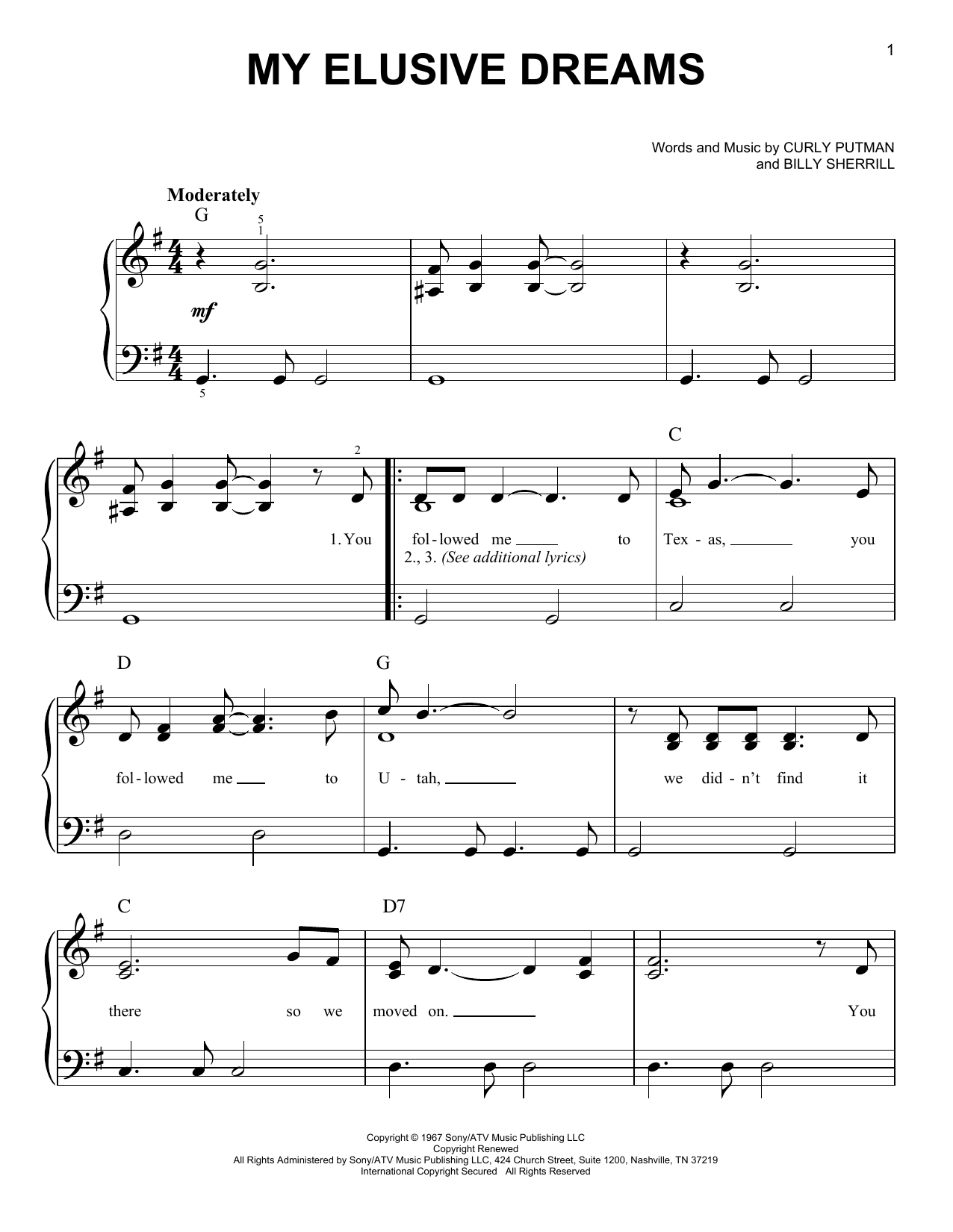 Download Charlie Rich My Elusive Dreams Sheet Music and learn how to play Easy Piano PDF digital score in minutes