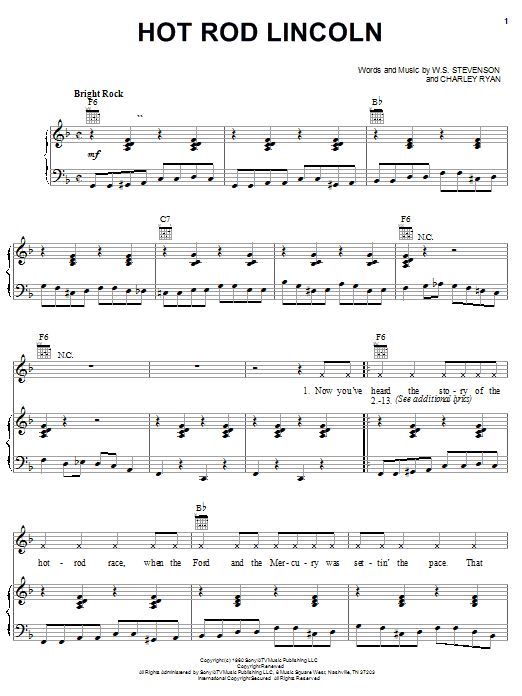 Download Charlie Ryan Hot Rod Lincoln Sheet Music and learn how to play Piano, Vocal & Guitar (Right-Hand Melody) PDF digital score in minutes