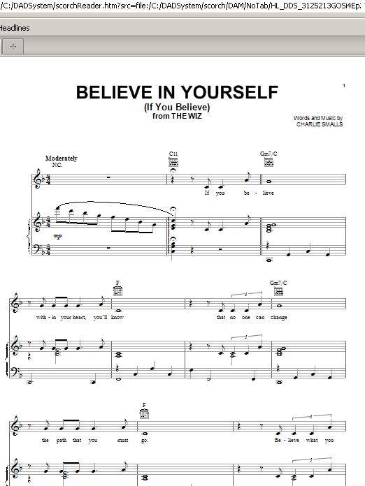 Download Charlie Smalls Believe In Yourself (If You Believe) Sheet Music and learn how to play Piano, Vocal & Guitar (Right-Hand Melody) PDF digital score in minutes