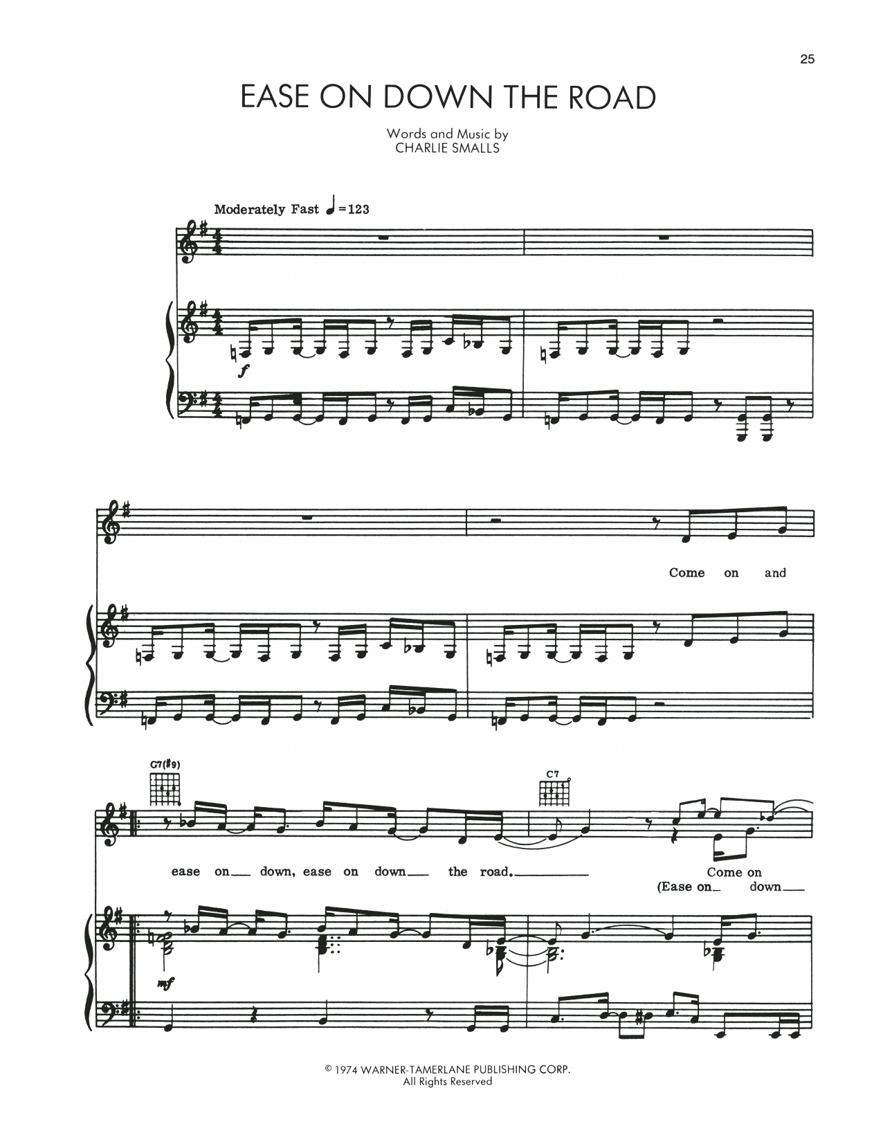 Download Charlie Smalls Ease On Down The Road (from The Wiz) Sheet Music and learn how to play Piano, Vocal & Guitar Chords (Right-Hand Melody) PDF digital score in minutes