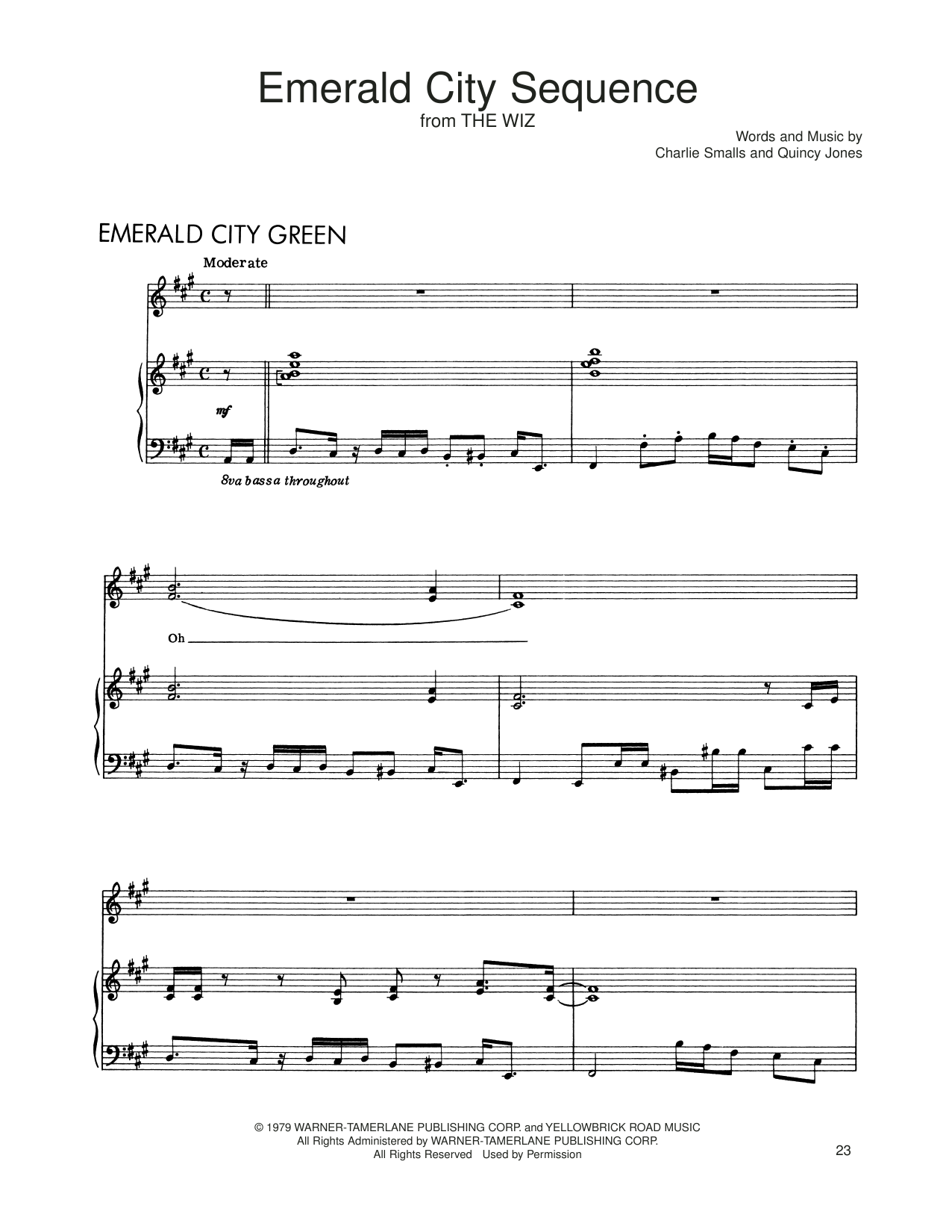 Download Charlie Smalls Emerald City Sequence (from The Wiz) Sheet Music and learn how to play Piano, Vocal & Guitar Chords (Right-Hand Melody) PDF digital score in minutes