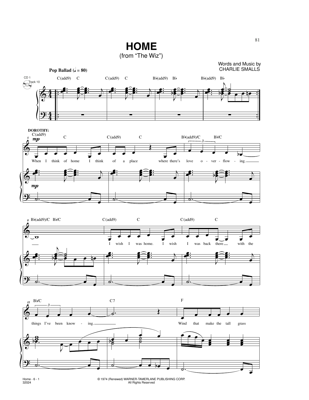 Download Charlie Smalls Home (from The Wiz) Sheet Music and learn how to play Piano & Vocal PDF digital score in minutes