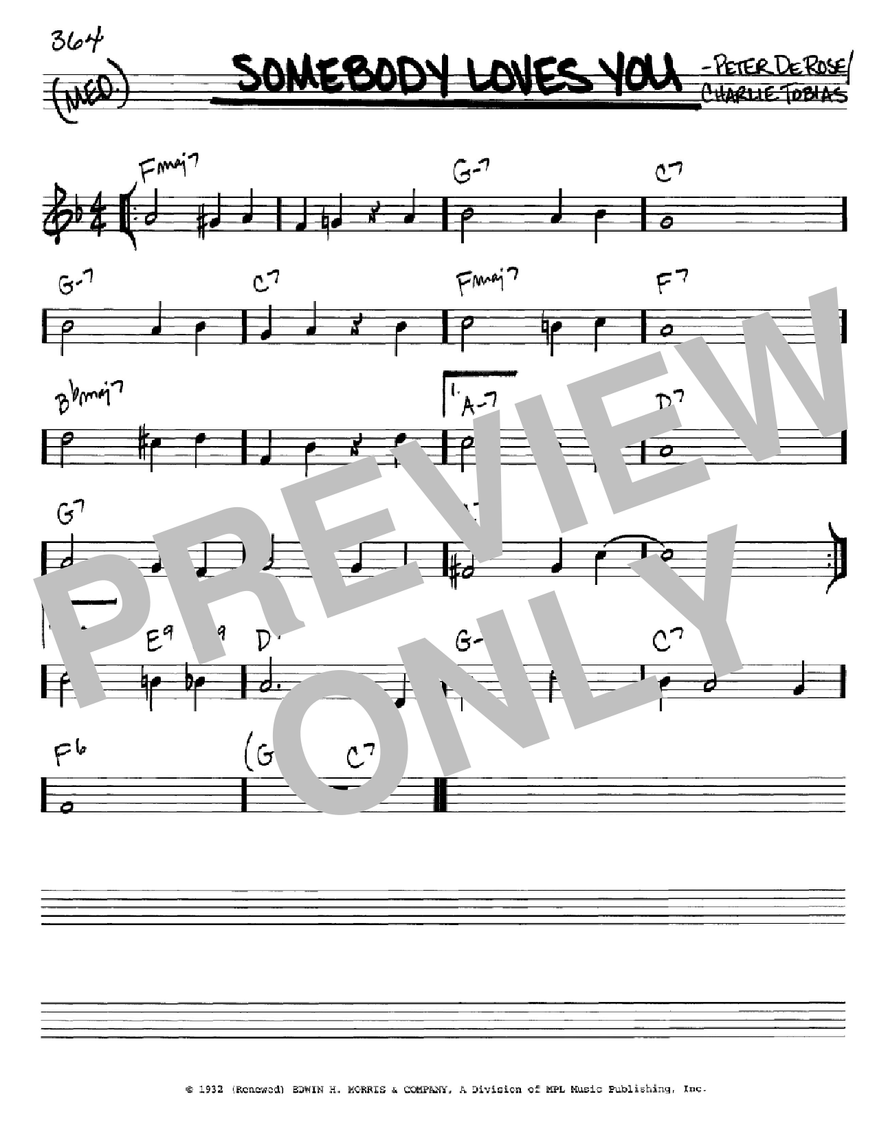 Download Charlie Tobias Somebody Loves You Sheet Music and learn how to play Real Book - Melody, Lyrics & Chords - C Instruments PDF digital score in minutes
