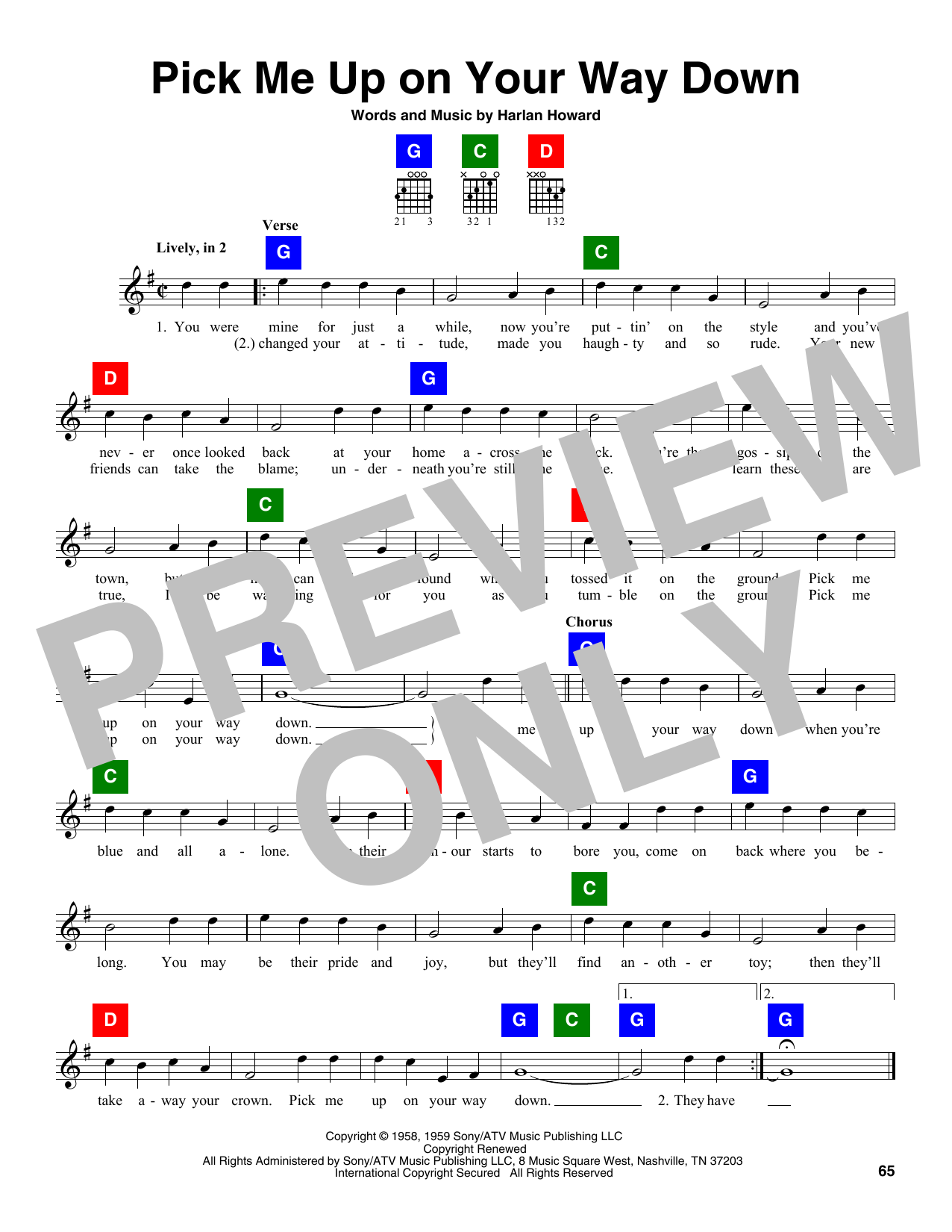 Download Howard Harlan Pick Me Up On Your Way Down Sheet Music and learn how to play Chord Buddy PDF digital score in minutes