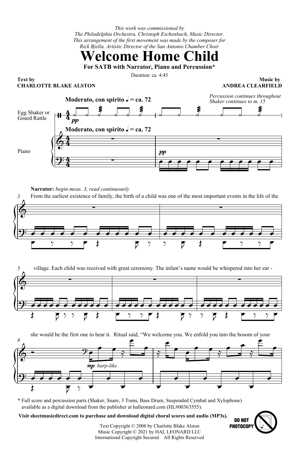 Download Charlotte Blake Alston and Andrea Clearfield Welcome Home Child Sheet Music and learn how to play SATB Choir PDF digital score in minutes