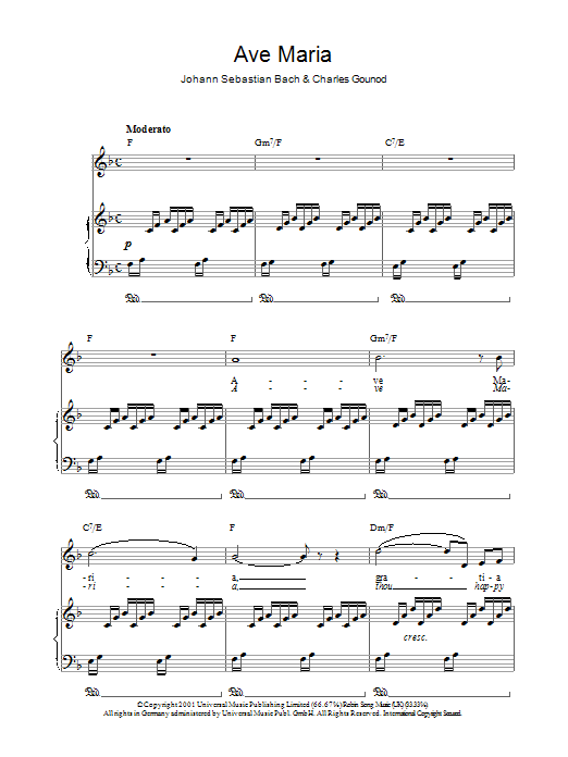 Download Charlotte Church Ave Maria Sheet Music and learn how to play Piano, Vocal & Guitar PDF digital score in minutes