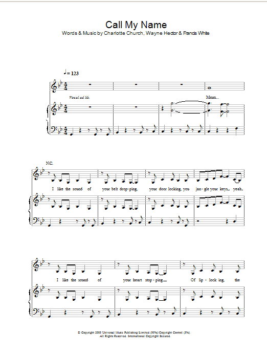Download Charlotte Church Call My Name Sheet Music and learn how to play Piano, Vocal & Guitar (Right-Hand Melody) PDF digital score in minutes
