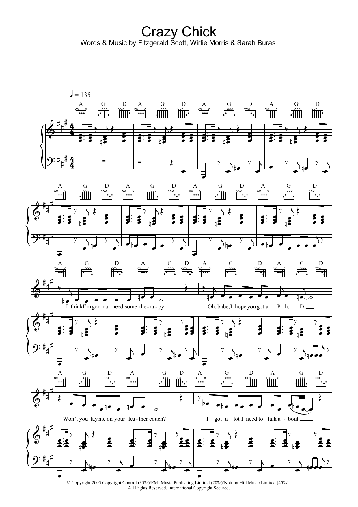 Download Charlotte Church Crazy Chick Sheet Music and learn how to play Piano, Vocal & Guitar PDF digital score in minutes