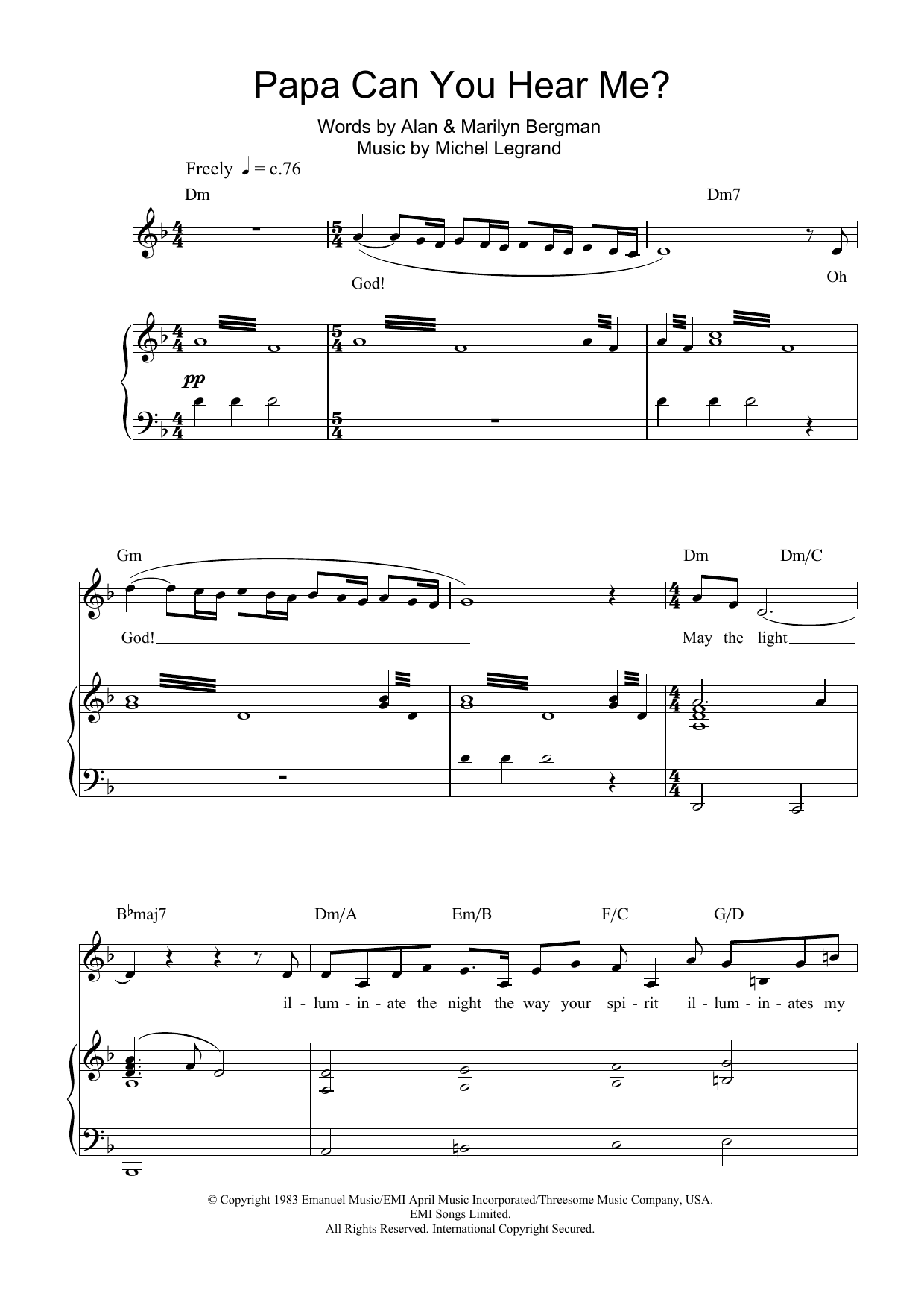 Download Charlotte Church Papa Can You Hear Me? Sheet Music and learn how to play Piano, Vocal & Guitar PDF digital score in minutes