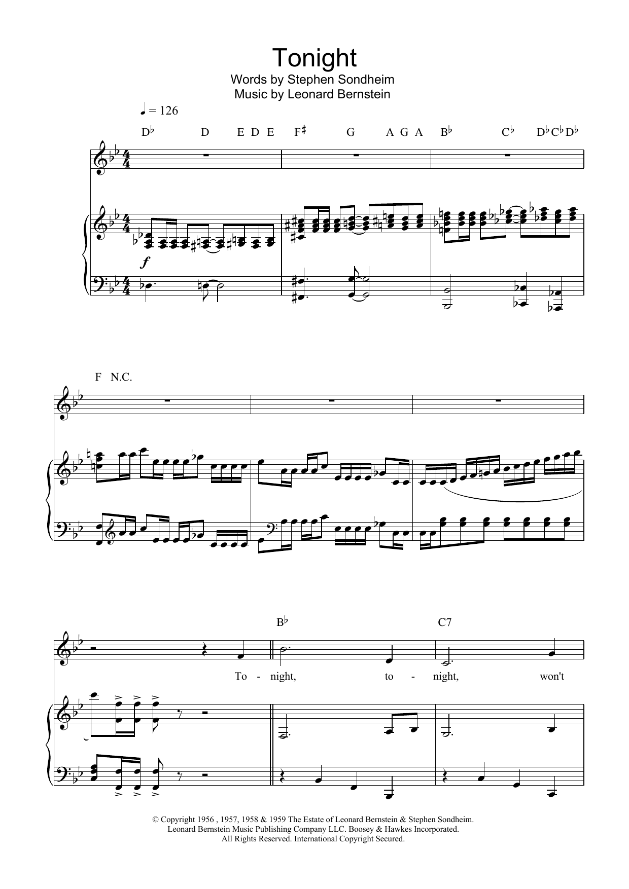 Download Charlotte Church Tonight (from West Side Story) Sheet Music and learn how to play Piano, Vocal & Guitar PDF digital score in minutes