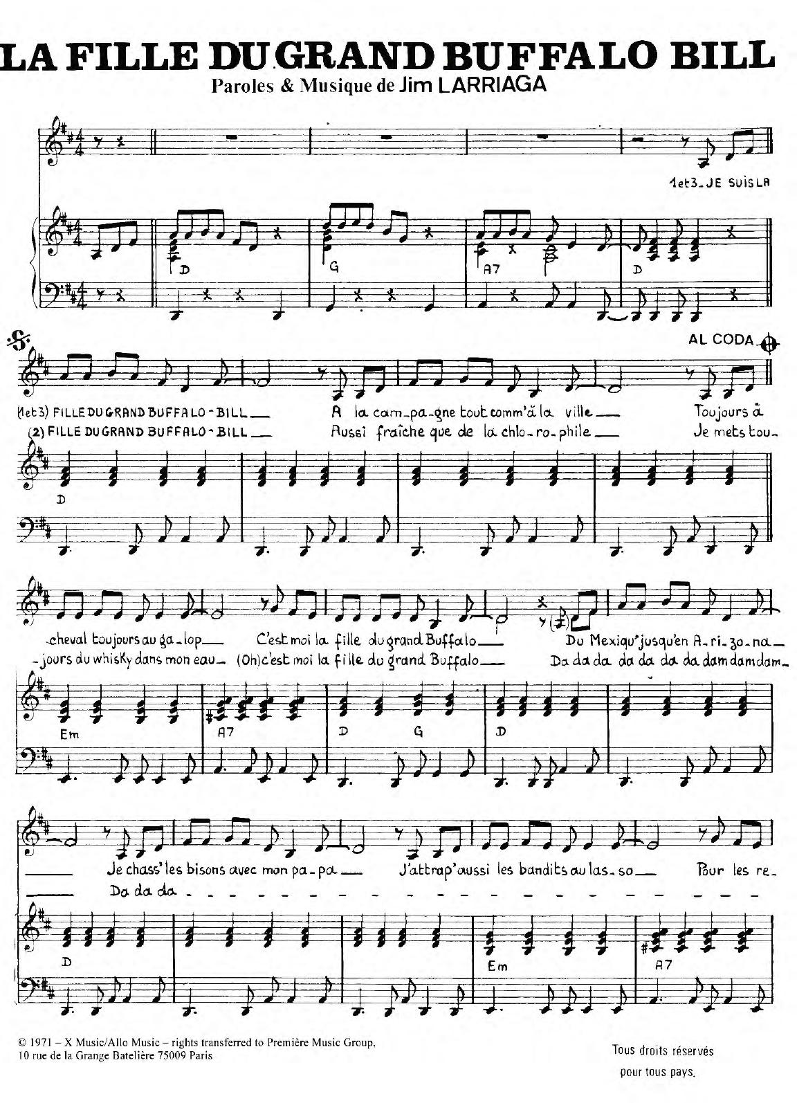 Download Charlotte Julian Fille du Grand Buffalo Bill Sheet Music and learn how to play Piano & Vocal PDF digital score in minutes