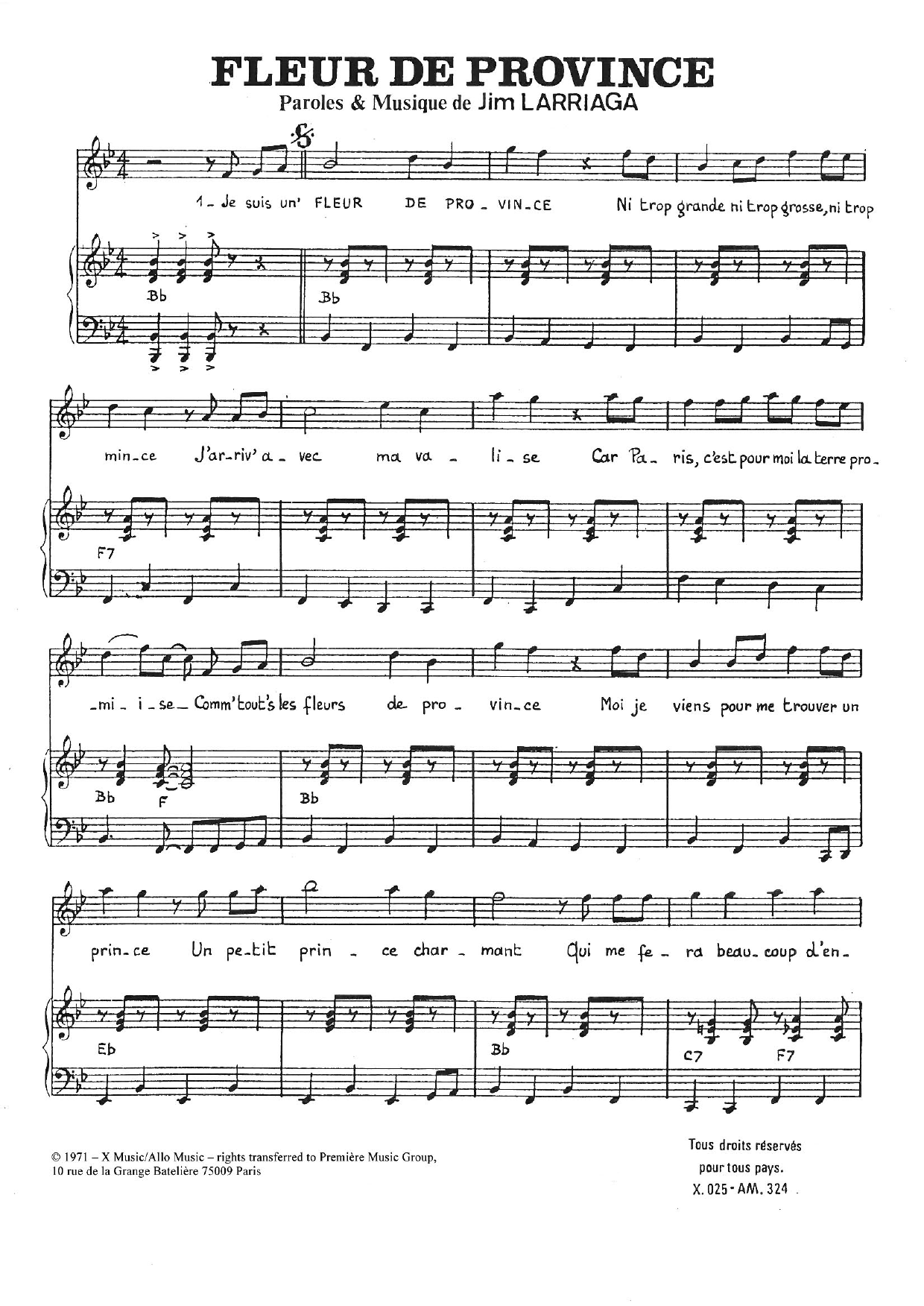 Download Charlotte Julian Fleur de Province Sheet Music and learn how to play Piano & Vocal PDF digital score in minutes