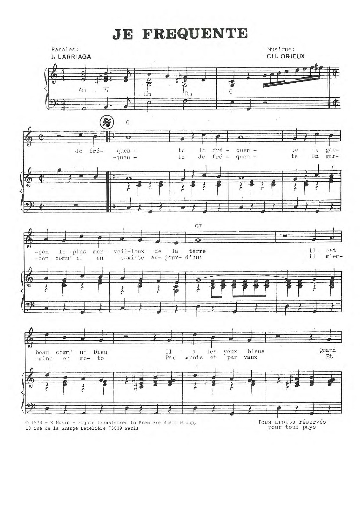 Download Charlotte Julian Je Frequente Sheet Music and learn how to play Piano & Vocal PDF digital score in minutes