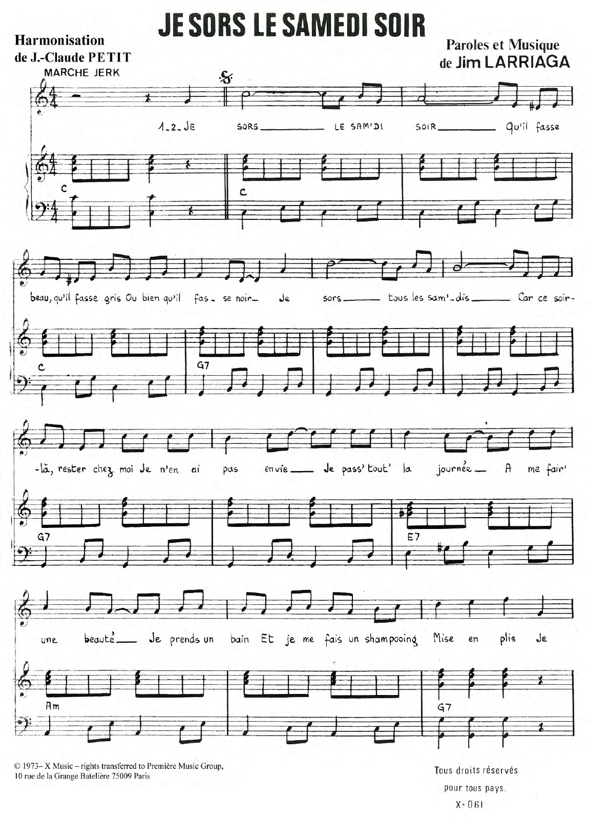 Download Charlotte Julian Je Sors Le Samedi Soir Sheet Music and learn how to play Piano & Vocal PDF digital score in minutes