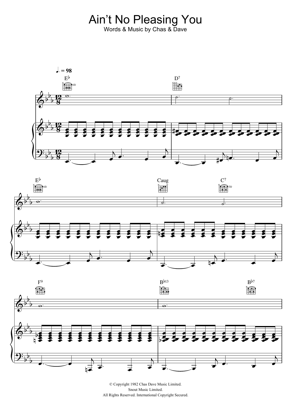 Download Chas & Dave Ain't No Pleasing You Sheet Music and learn how to play Piano, Vocal & Guitar PDF digital score in minutes