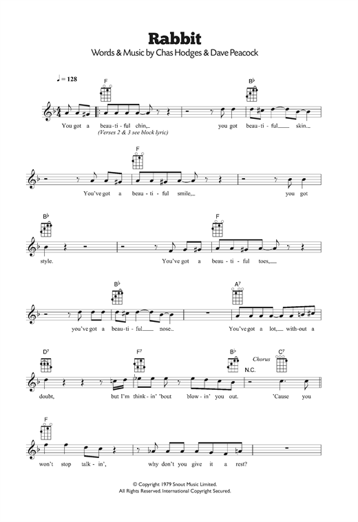 Download Chas & Dave Rabbit Sheet Music and learn how to play Ukulele PDF digital score in minutes