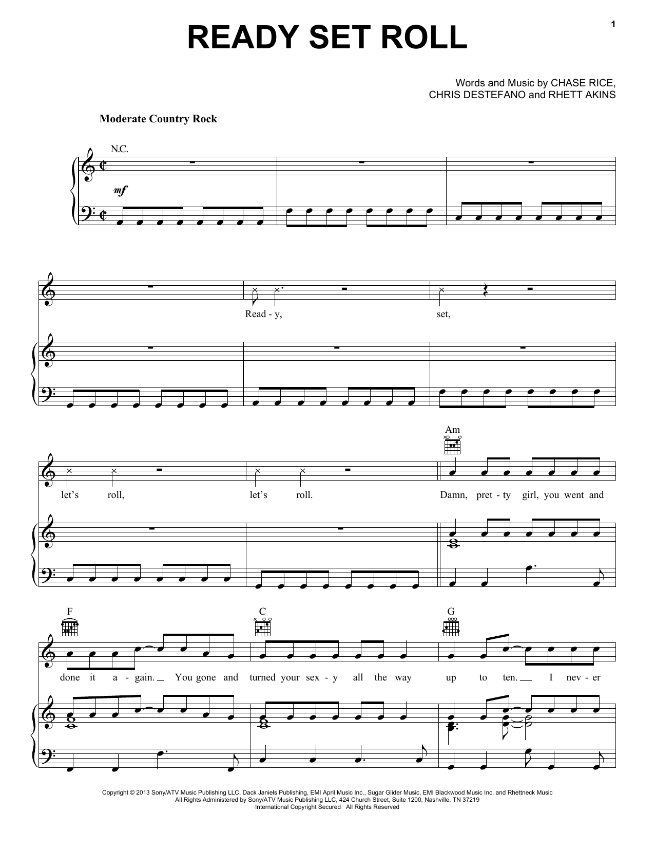 Download Chase Rice Ready Set Roll Sheet Music and learn how to play Piano, Vocal & Guitar (Right-Hand Melody) PDF digital score in minutes