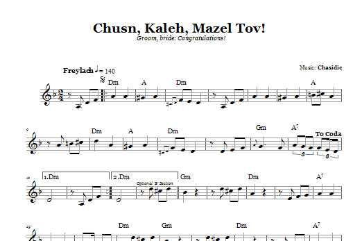 Download Chasidic Chusn, Kaleh, Mazal Tov! (Groom, Bride: Congratulations!) Sheet Music and learn how to play Melody Line, Lyrics & Chords PDF digital score in minutes